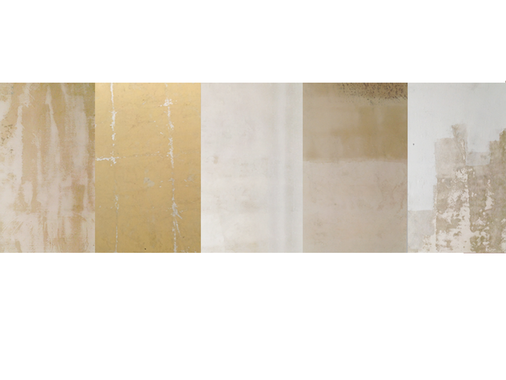  Title:  Remote Viewing Updates  Date: 2013 Materials: Semi-gloss latex paint, universal pigments, Portland cement on canvas Dimensions: 180 in x 64 in (36 in x 64 in x 5 panels)  Dennis Hoekstra 