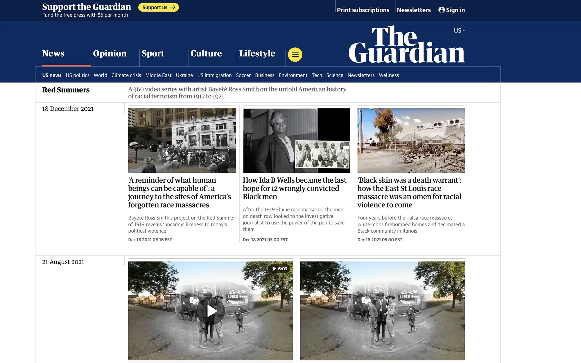 Red Summers series with The Guardian U.S. landing page