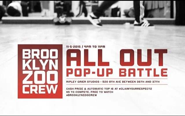 Meet us at Ripley Grier Studios for Brooklyn Zoo Crew's final pop up series. This time around we are going ALL OUT! Sign up's at 8:30pm, 16th floor, room 16Q! #BrookynZooCrew #PopUp #AllOut #RipleyGrierStudios #NewYorkCity 