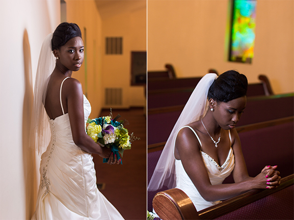 BRIDAL PORTRAITS RASHIDA AYDEN NC bride praying INSIDE CHURCH