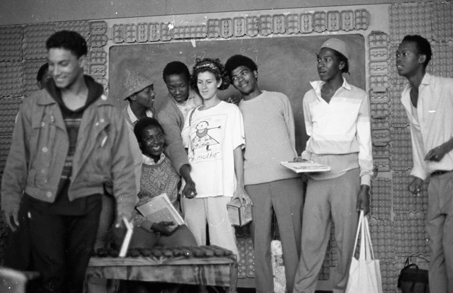  Students and teachers at the New Africa Theatre Project music room where Phillip taught.&nbsp; 