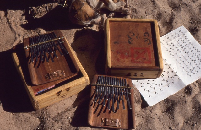  Two of Phillip's early marimbas with one of his earlier notation forms.&nbsp; 