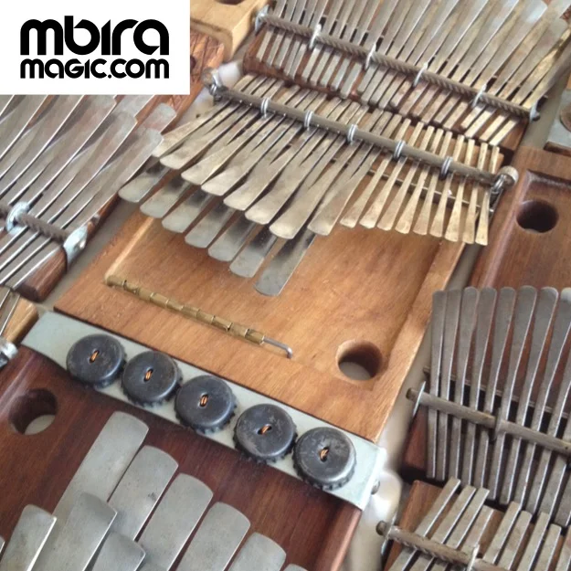 Thanks to Rodrigo Laje (Argentina) for the beautiful mbira used in nearly all the accompanying recordings (pictured centre - G Nyamaropa tuning - close to C Major) . Sebastian Pott (Germany) made the Gandanga/Mavembe tuned mbira played on the final track. This 'Village' tuning was developed in partnership with Chartwell Dutiro to match early recordings of musicians in his family/ village.