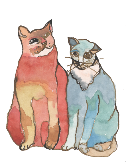 cats, watercolor print