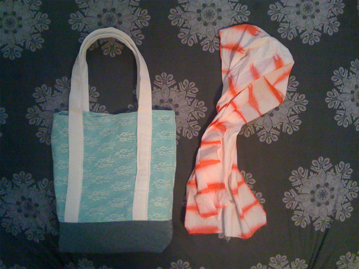 bag and hand dyed scarf