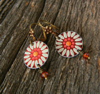 Linda-Hart-Maroon-Flower-vintage-tin-earrings