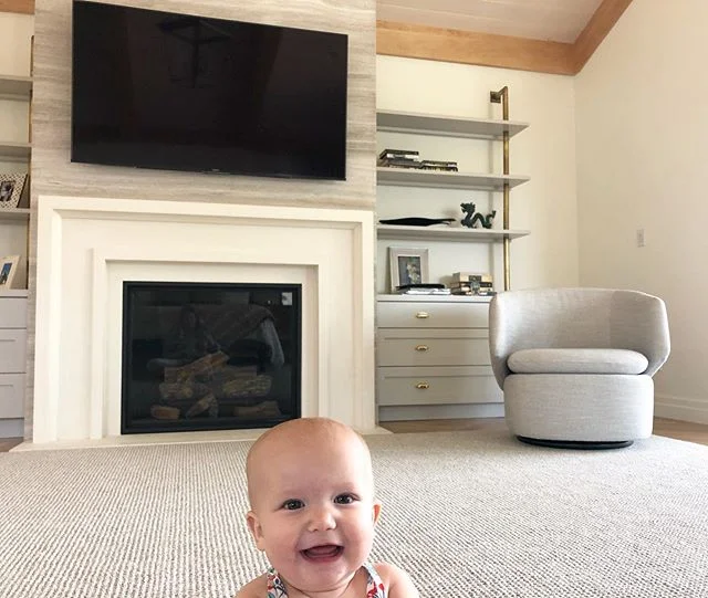 Baby Nam, keeping mom company at work...❤️
.
.
.
#hannahgalbreathdesign #interiordesign #moderndesign #utahdesign #newbuildhome #fireplacedesign
