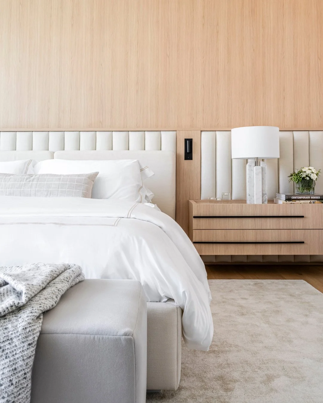 The master suite should feel like its own part of the home.

Here, the bedroom and bathroom share the same materials and soft palette, creating a natural transition from one space to the next.

Different functions, same language.
#interiordesign #lux