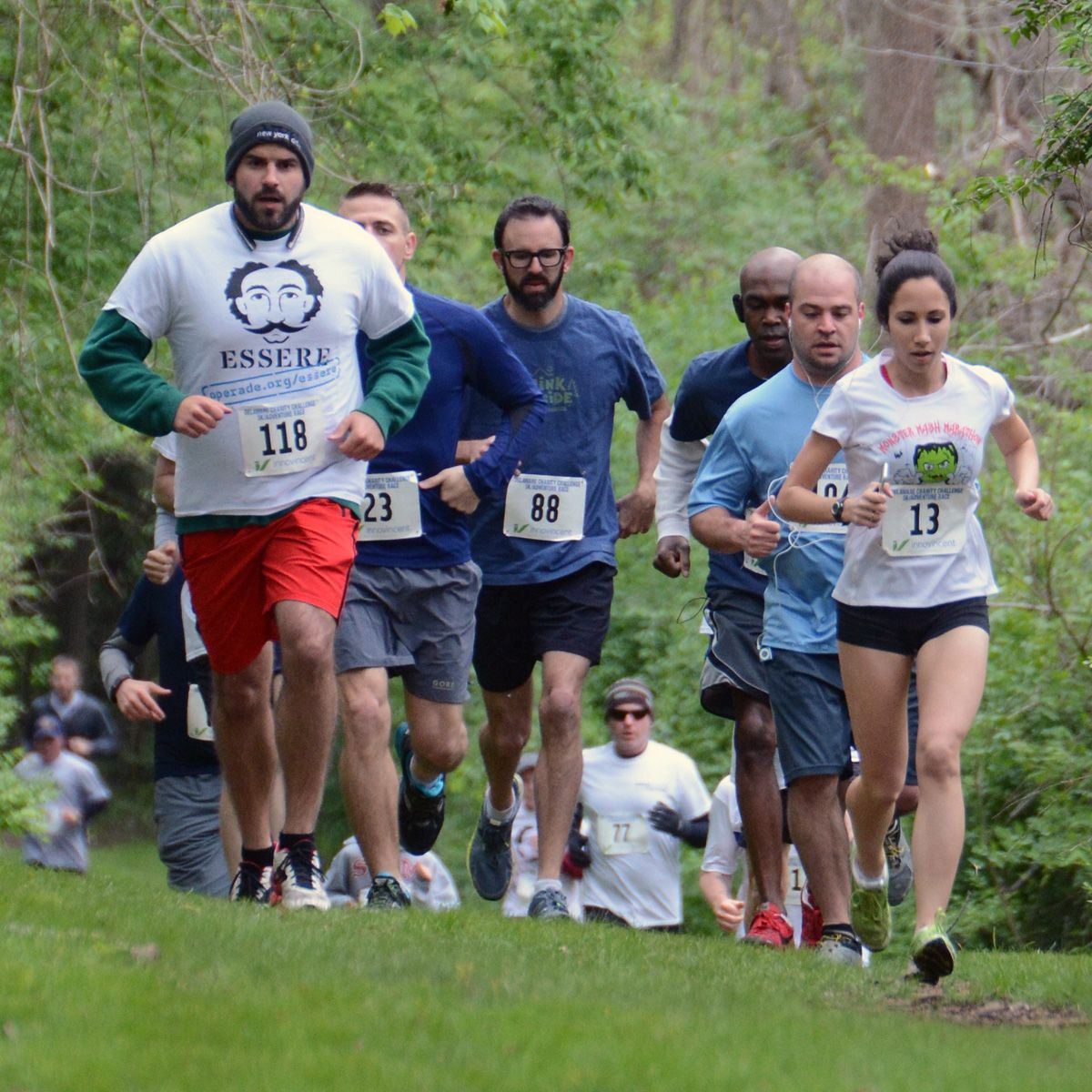 Brittany Anthony (Team Faithful Friends) (right) won the overall Delaware Charity Challenge Race to First 5K (Women's Division) at Brandywine Creek State Park on Saturday with a time of 25:08, and led Team Faithful Friends as they won the Co-Ed Team 5K Division. Photo courtesy of Fusion Race Timing.