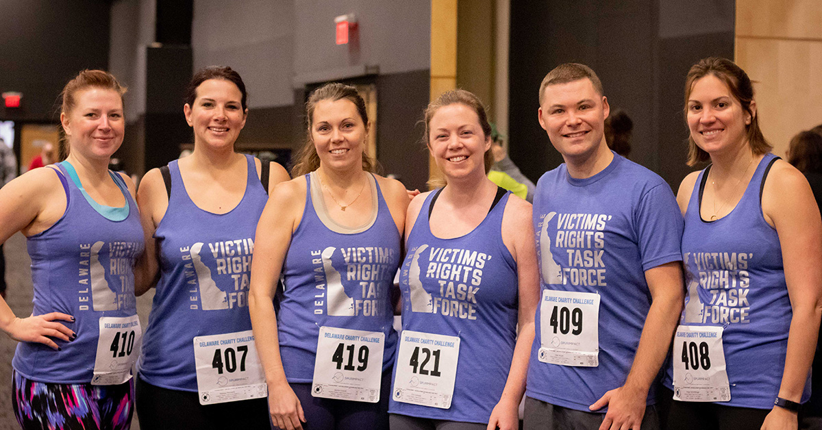 Members of the Delaware Victims’ Rights Task Force competed in the 2019 Delaware Charity Challenge winter indoor triathlon and raised money for Delaware Center for Justice. Team members also won the Run, Row, Bike Co-Ed W, W, M division in the indoor triathlon. Photo credit Four Youth Productions .