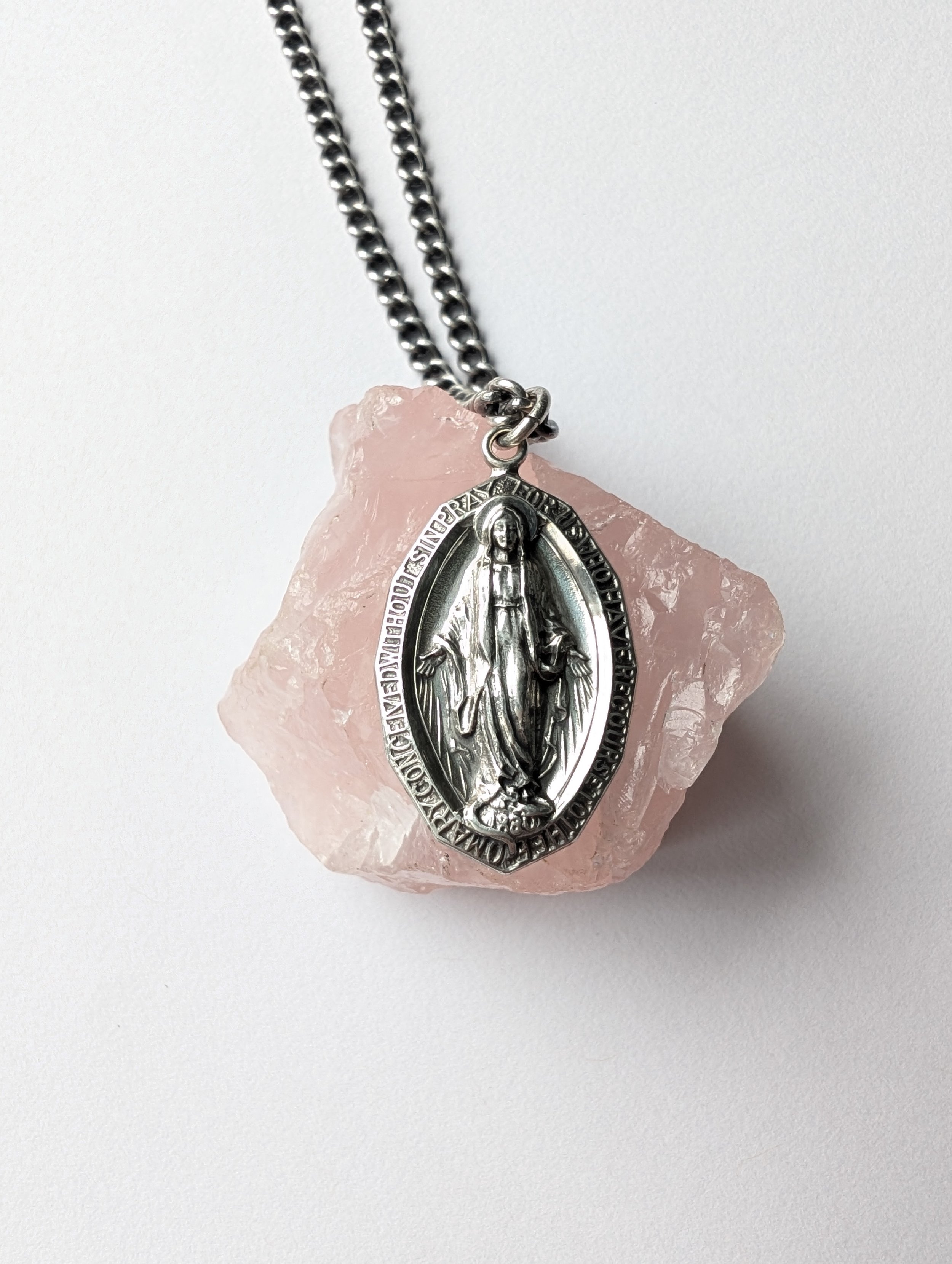 Vintage Sterling Miraculous Medal with Chain