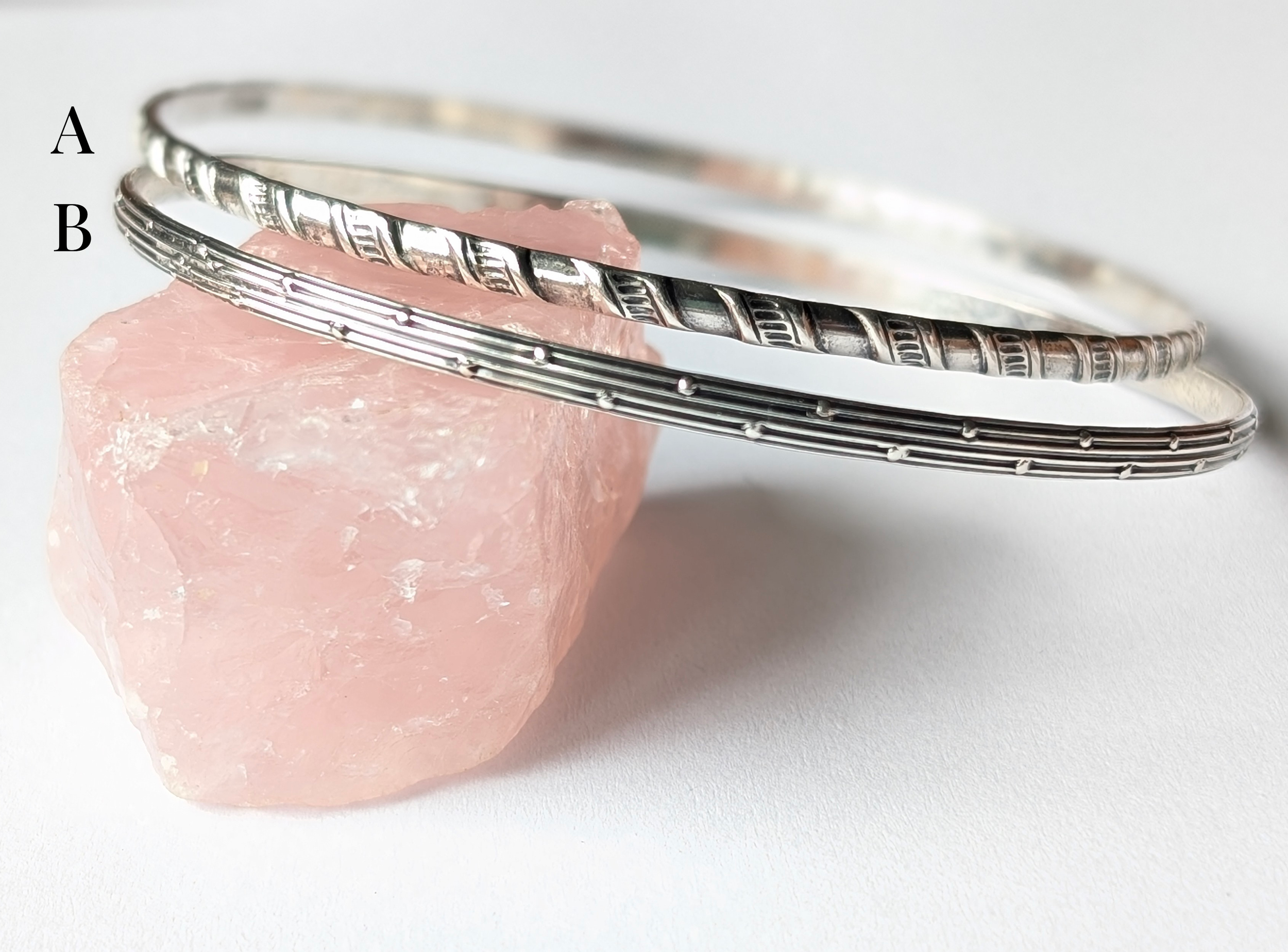 Both Patterned Bangle Bracelets, Vintage Sterling