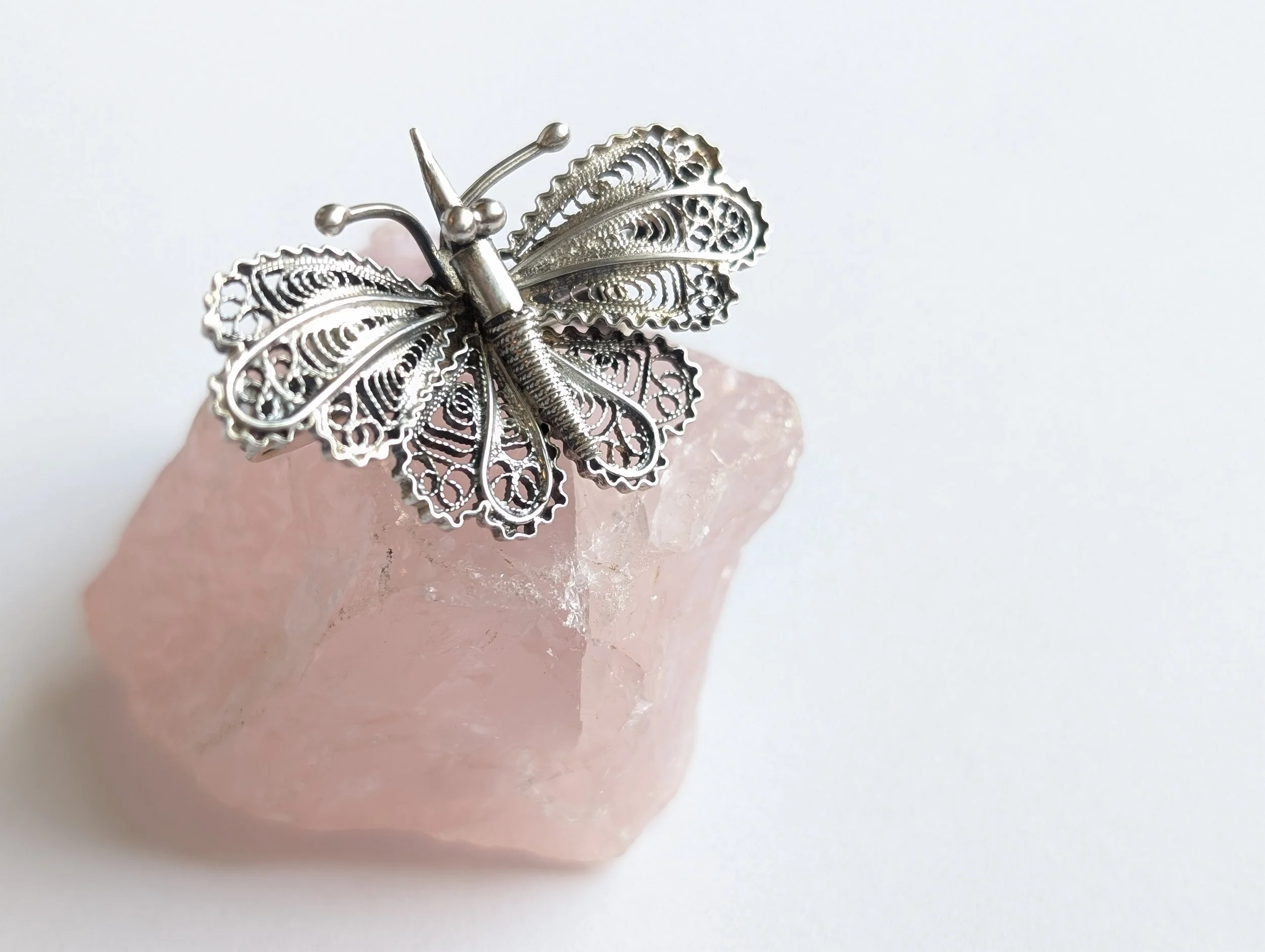 Vintage Silver Filigree Butterfly Brooch