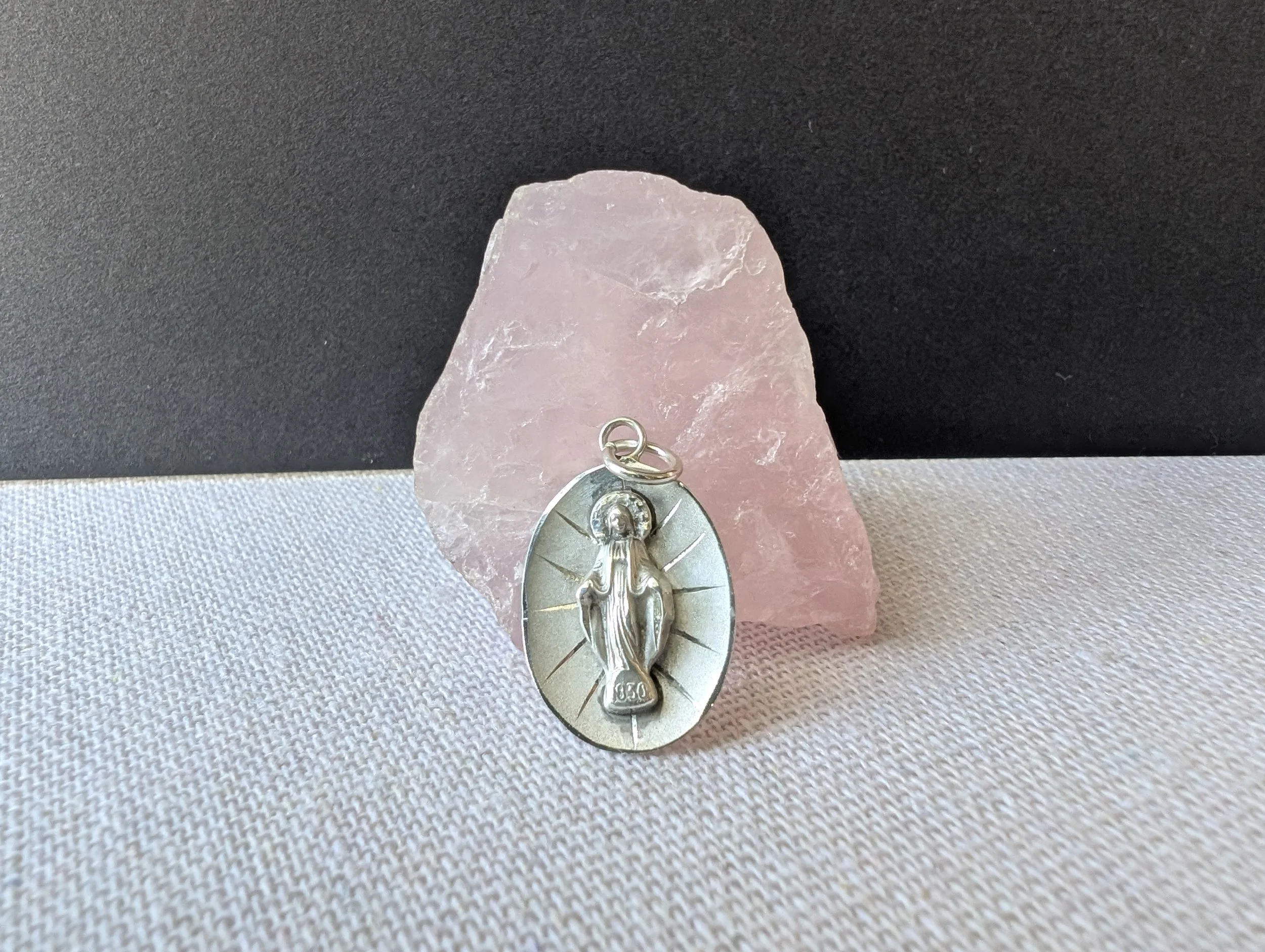 Unique Miraculous Medal in Sterling Silver Vintage Charm