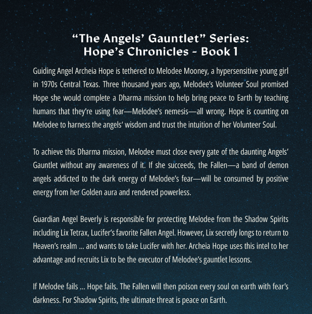 Story summary in white ink on blue nightsky background