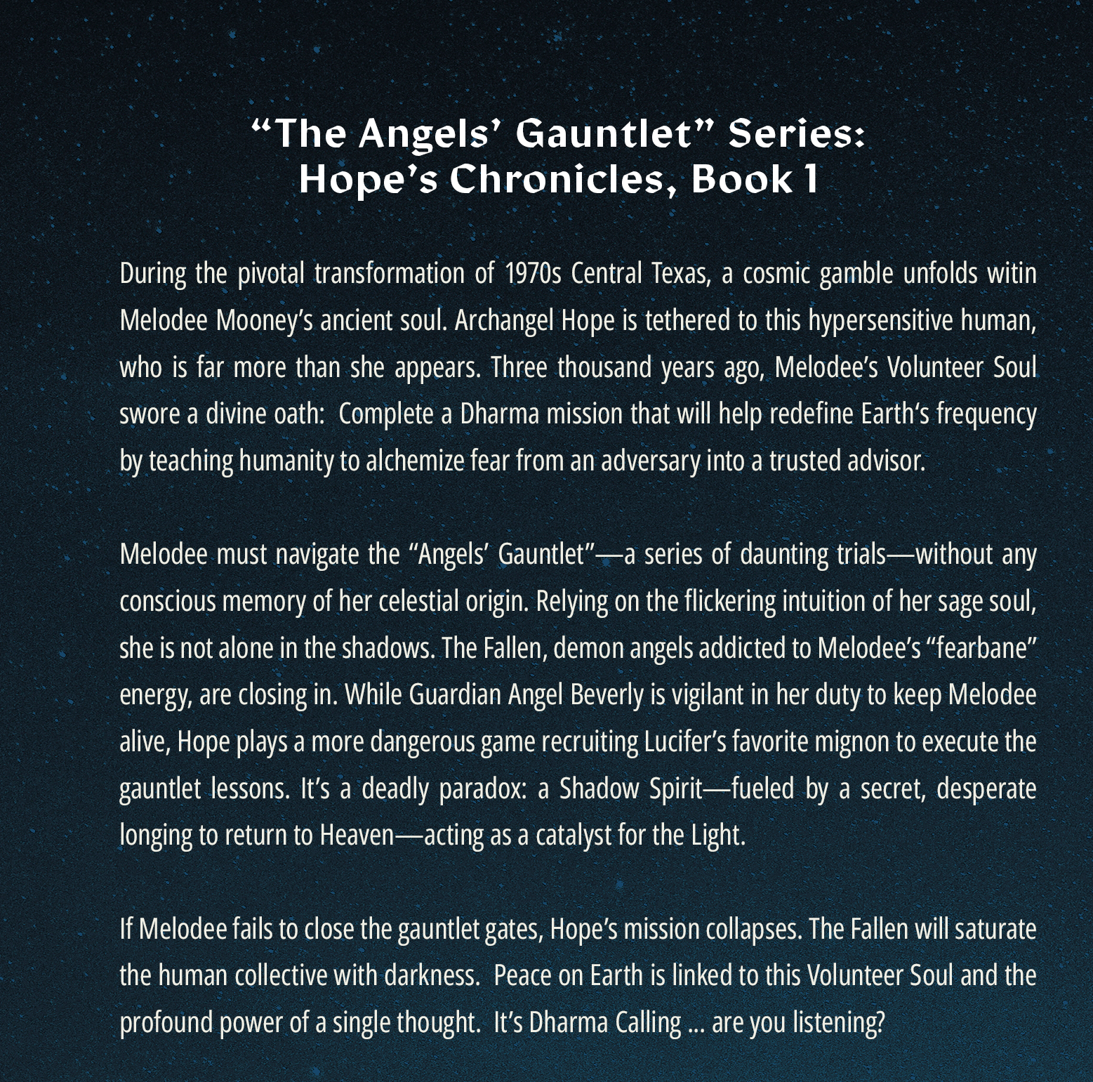 Noovella summary, white type on dark sky background.