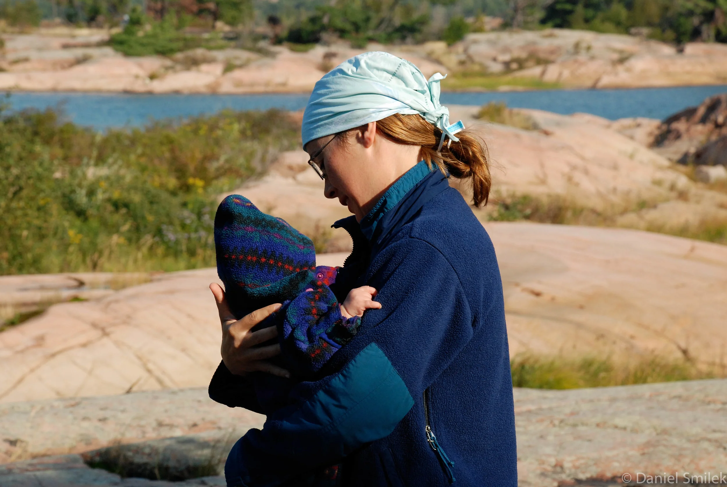 Auntie Shelley with baby Eva in the backcountry