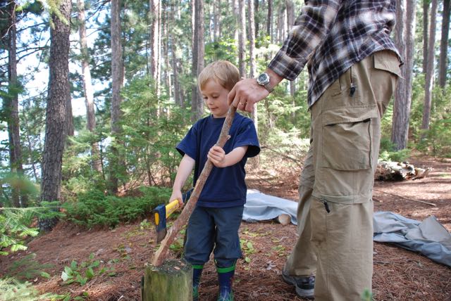 4 year old Josh working under Grandpa's close supervision