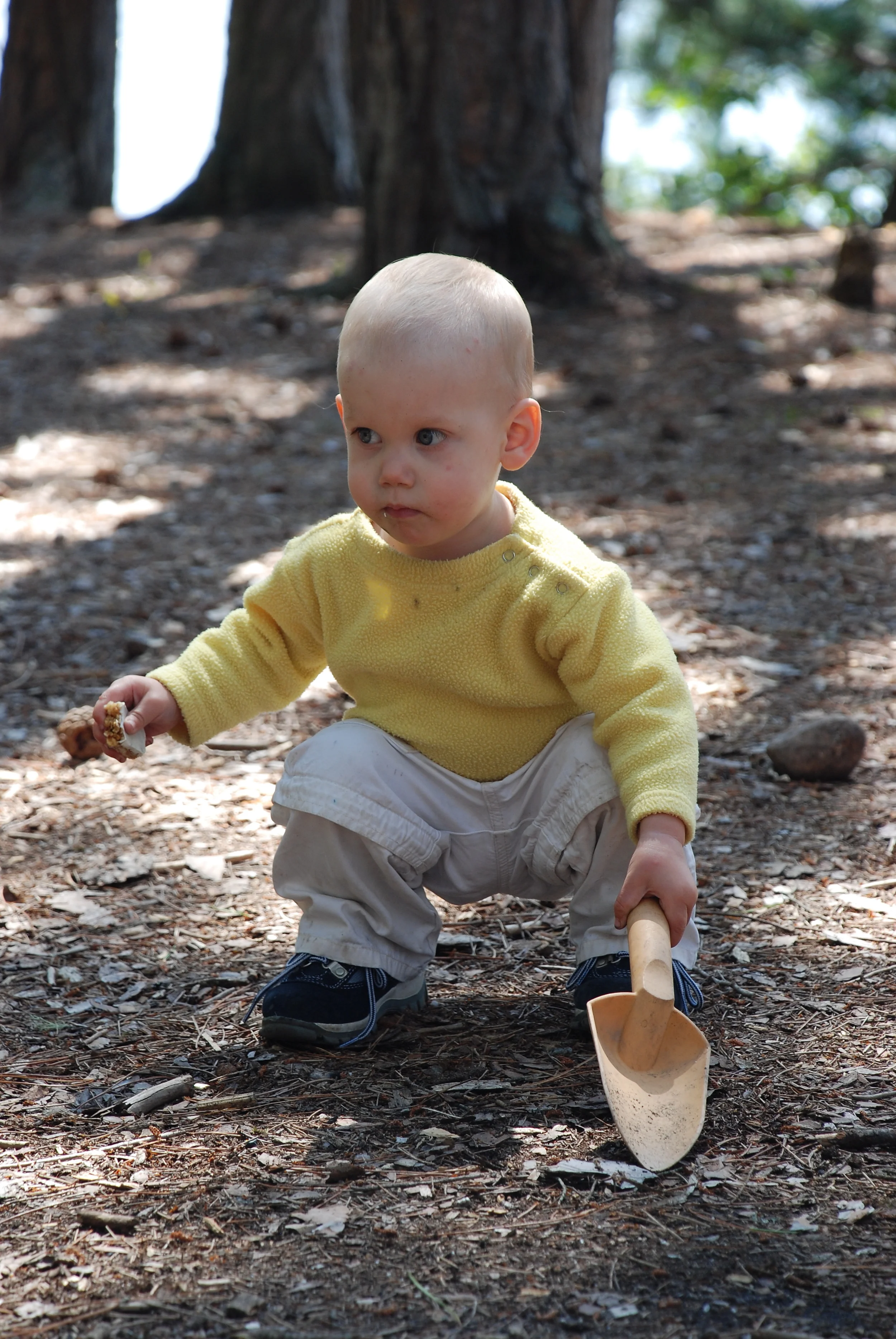 Caleb prepping a tent site.