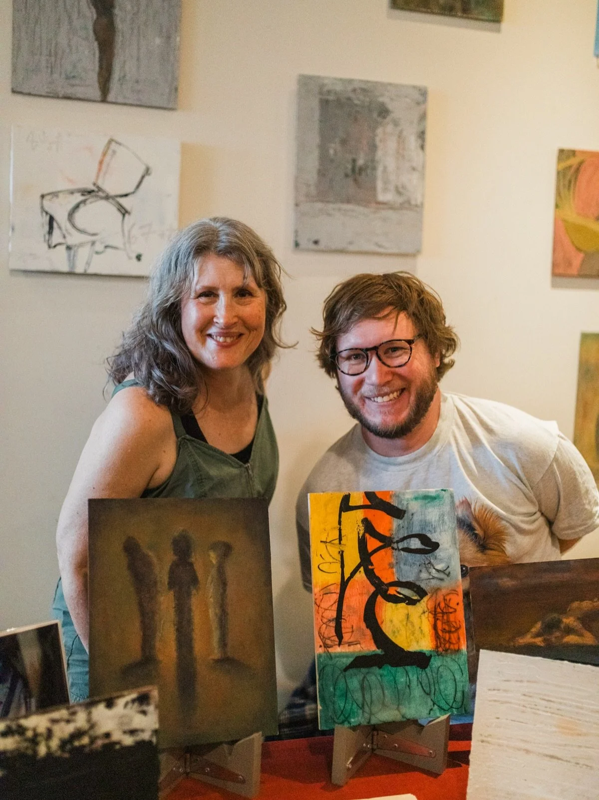 On the second floor, @skaniess is showcasing works by her late husband, Daniel Kaniess. His paintings move between abstraction and representation, layering color, text, line, and shape into deeply expressive compositions. 

#QarmaBuilding #QarmaMpls 