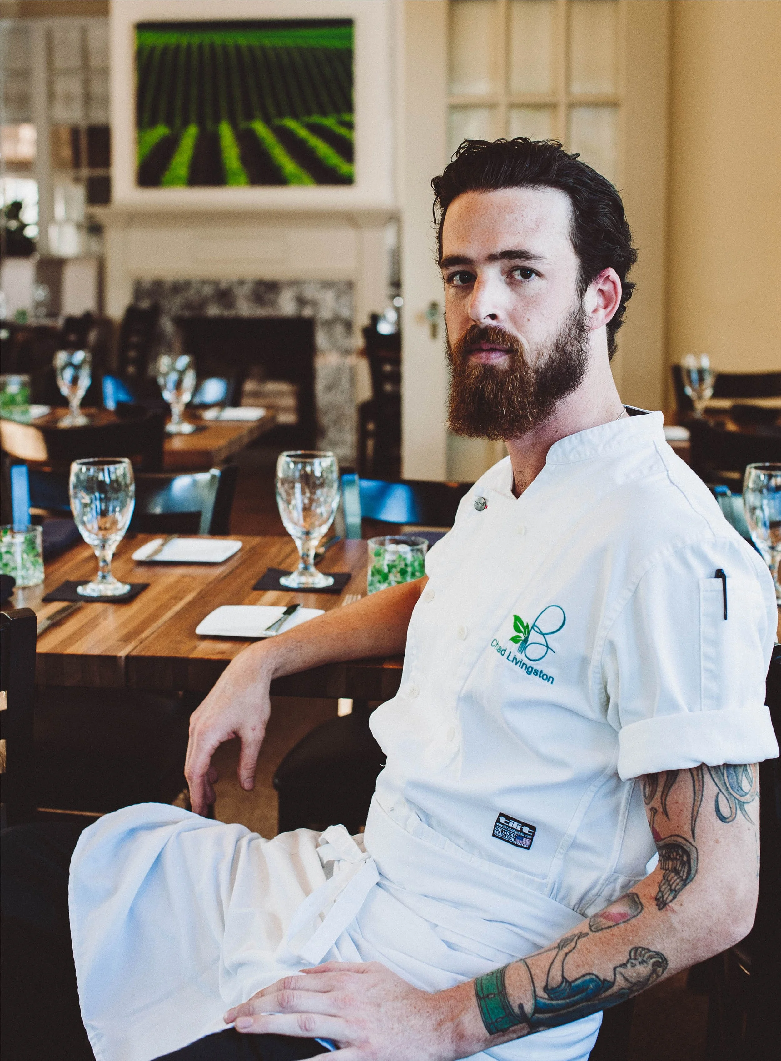 Portrait of Chef Chad Livingston at Burlingame Restaurant in Amelia Island, Florida