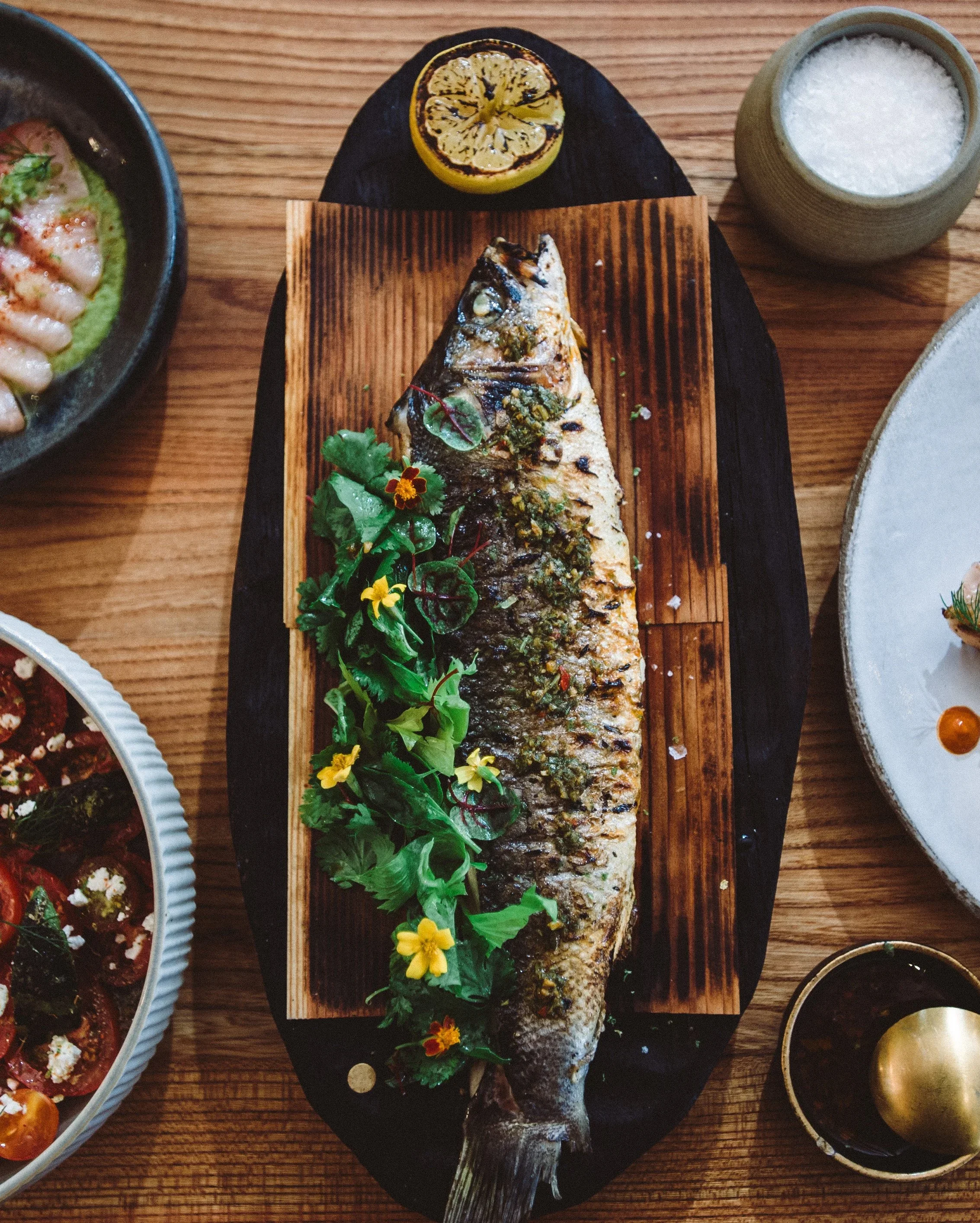 Gourmet fried fish dish at Mila Miami Beach, Florida.