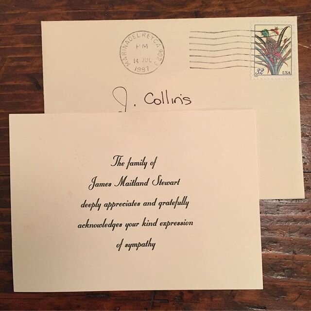 On the day Jimmy Stewart passed away on July 2nd, 1997, @lilyjcollins and I bought flowers and wrote a note to his family.  I knew where he lived in Beverly Hills and we drove over there and added our offering to the scores of others already left the