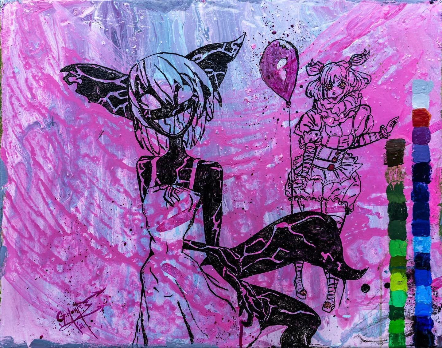 “We All Float”
Acrylic and Ink on 18” x 24” canvas
#weallfloatdownhere🎈 #notavictim #diptychpainting #weallfloat #pennywise #chihiroyoshioka #gleipnir #stephenking #manga #animeart #friendship? #challenge? #whowins? #painti