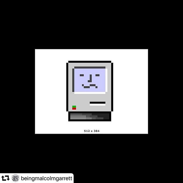 @beingmalcolmgarrett reflecting on his first Mac. 
#repost @beingmalcolmgarrett
・・・
The grey rectangle in the centre of this image, with the Mac icon sitting on it, is the actual pixel size of the screen of my first Macintosh computer &ndash; a MacPl