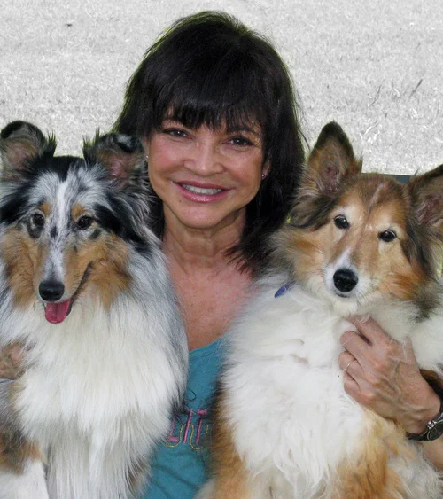 Kip with two of her dogs, E-Mail and SoundBite