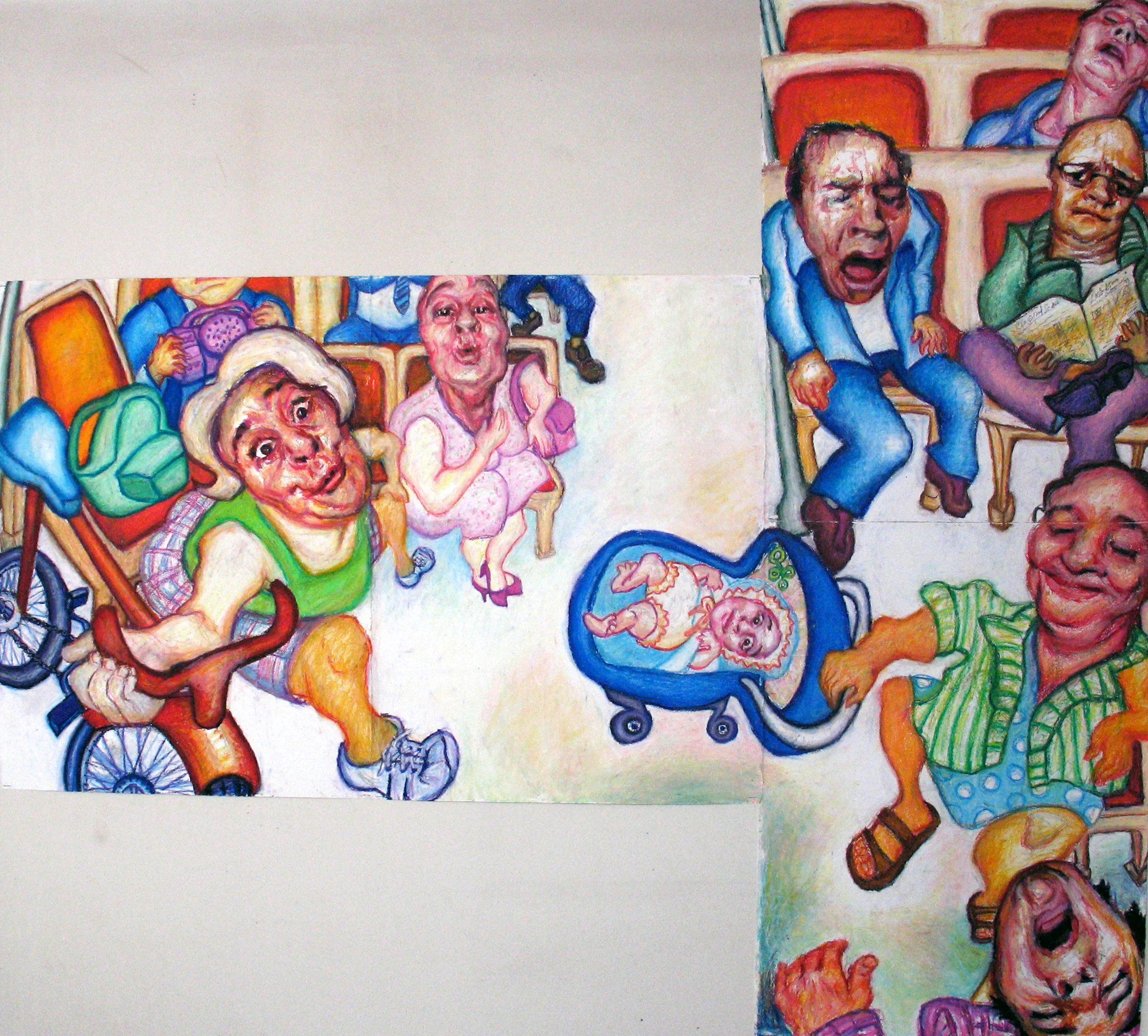"On the Red Line", 2008, Oil Pastel, 60x68