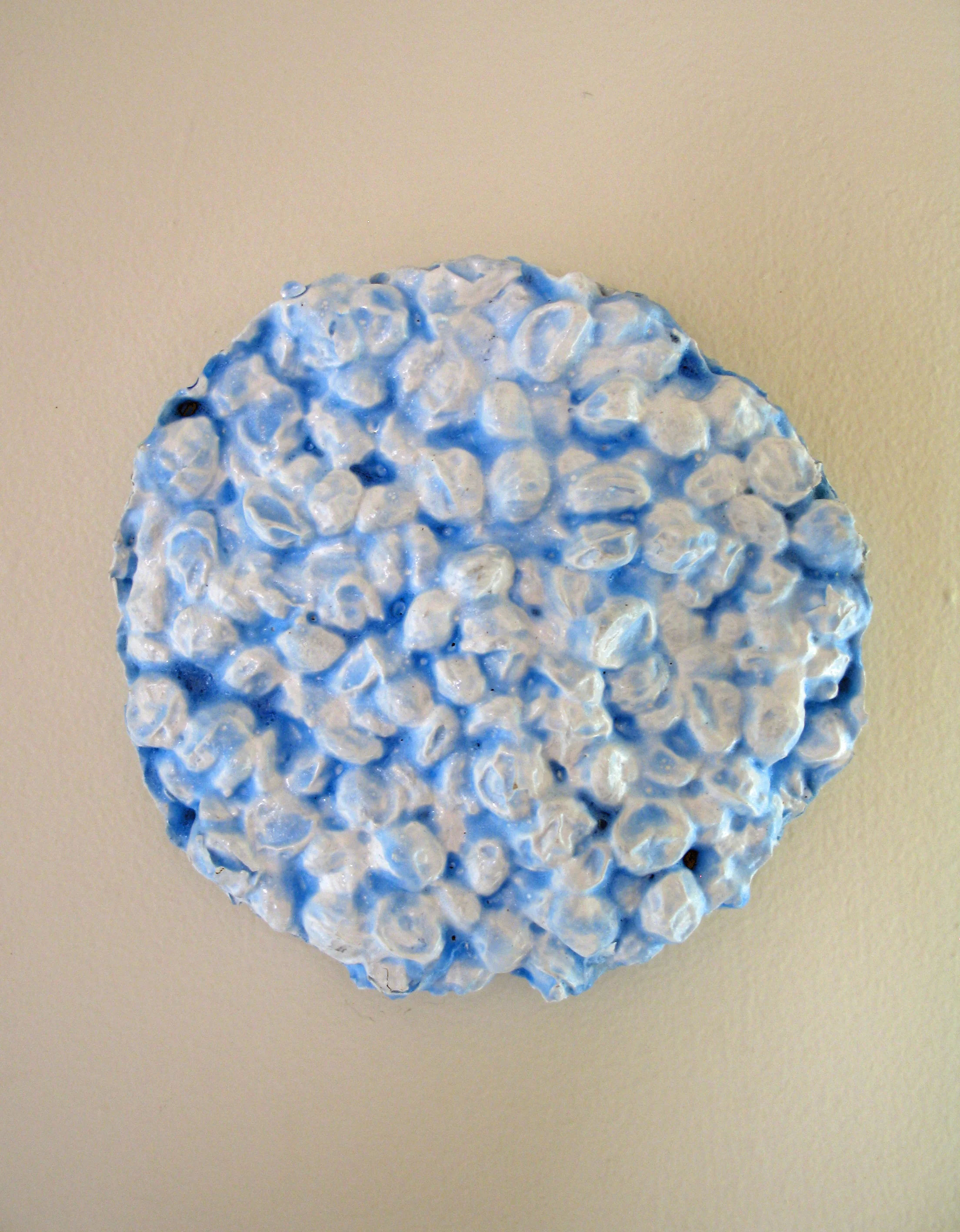 "sky blue rice cake, 2002, mixed media, 6" diameter