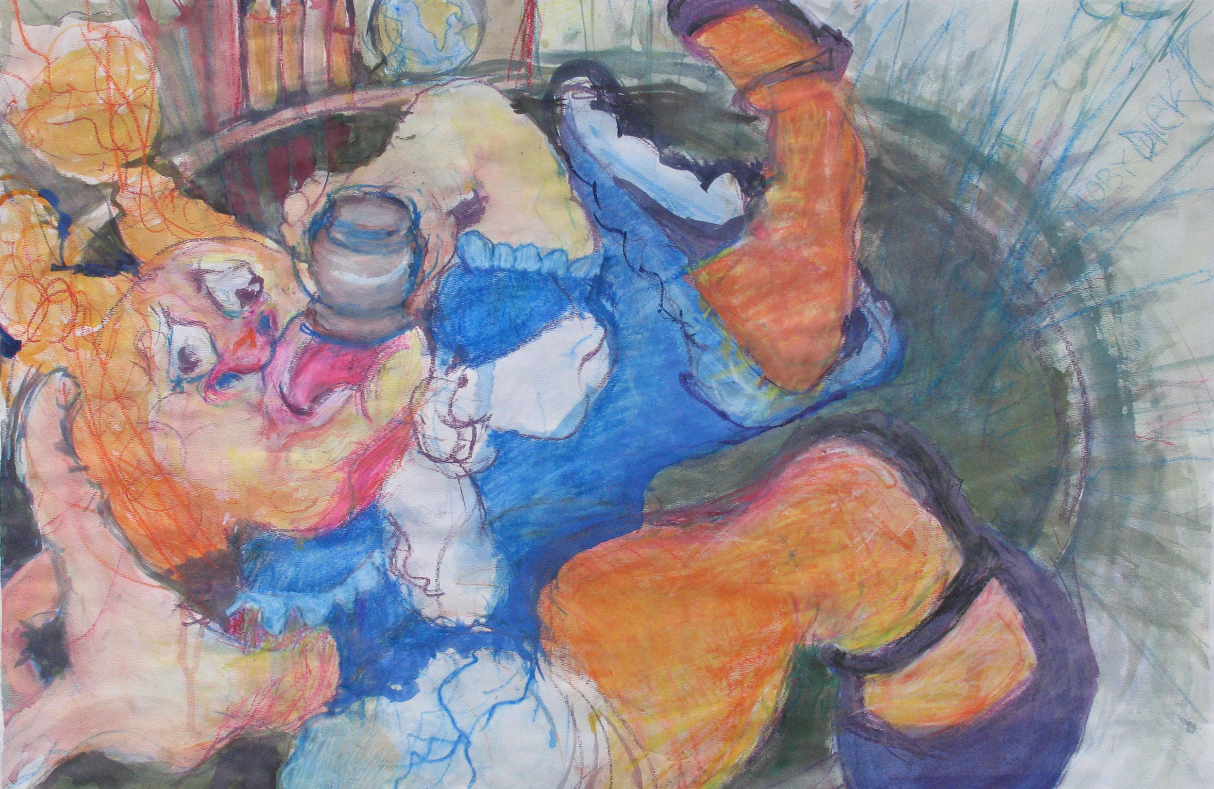 "Down the Rabbit Hole", 1999, WC/WC Crayon, 23 x 34