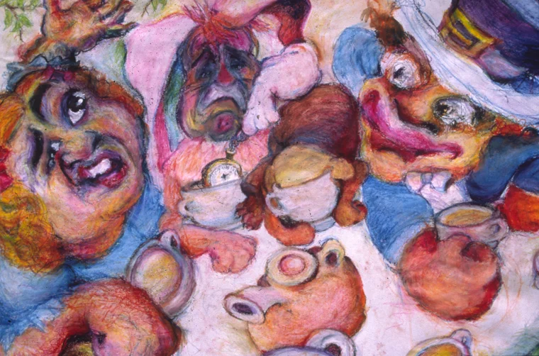 THE TEA PARTY (sold) 1999 WC/WC Crayon 23 x 33