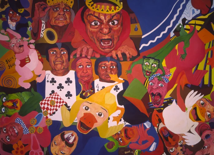 “Court Scene” 2000 Acrylic, Unstretched 96 x 135