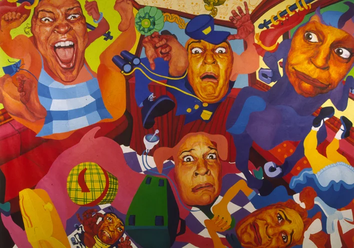 “Train Scene” 2003 Acrylic, Unstretched 94 x 134
