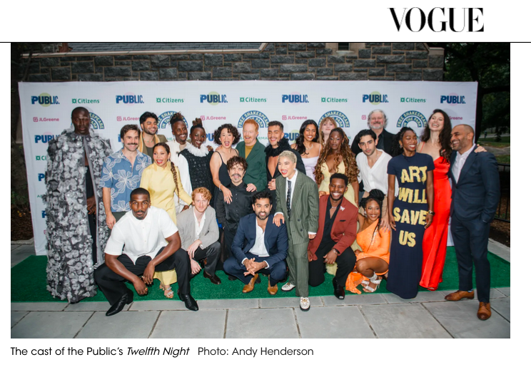 (b Center in Green) Referenced in Vogue for personal styling for b for the opening night of “Twelfth Night”