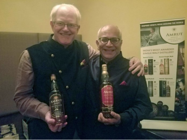 Business partners Raj Sabharwal and Bill Campbell, who launched Amrut in the US, in 2010, at the whisky dinner, at Junoon, in New York City, on October 1, 2018. Photo: Sujeet Rajan.
