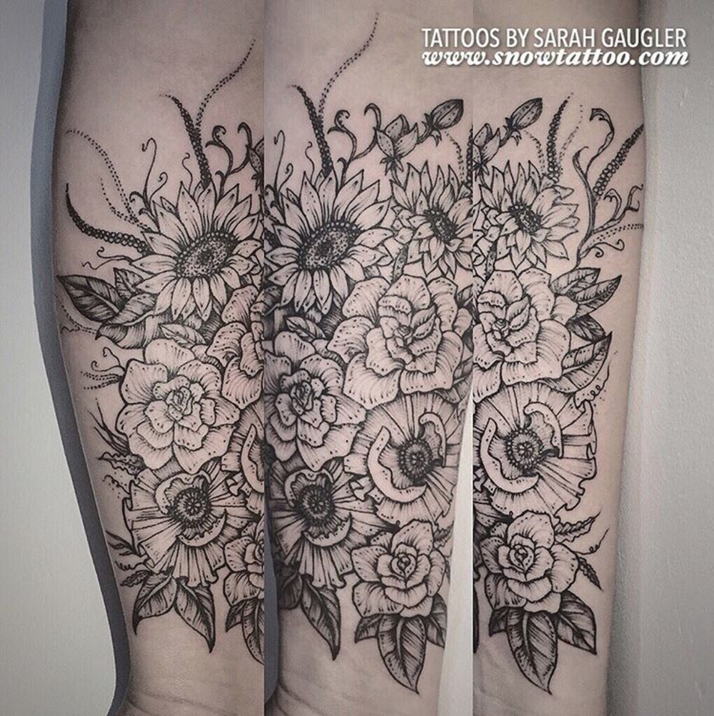 Cusotm+Floral_Garden_Flowers_Poppy_Poppies_Sunflower_Sunflowers+Tattoo+Line+Art+Original+Flash+Tattoo+by+Sarah+Gaugler+at+Snow+Tattoo+New+York+NYC.png