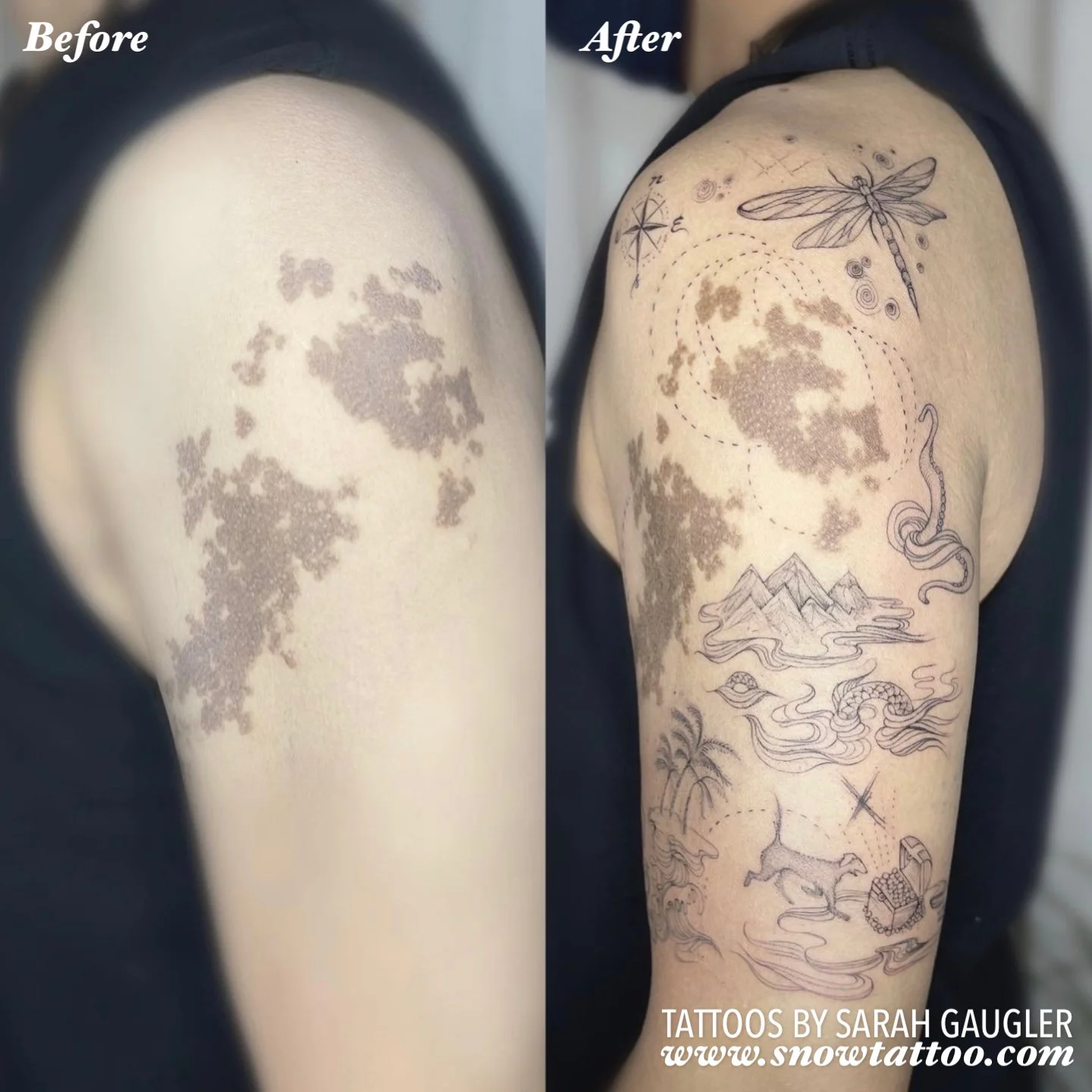 Scar/ Tattoo Cover Up Tattoo by Sarah Gaugler at Snow Tattoo New York