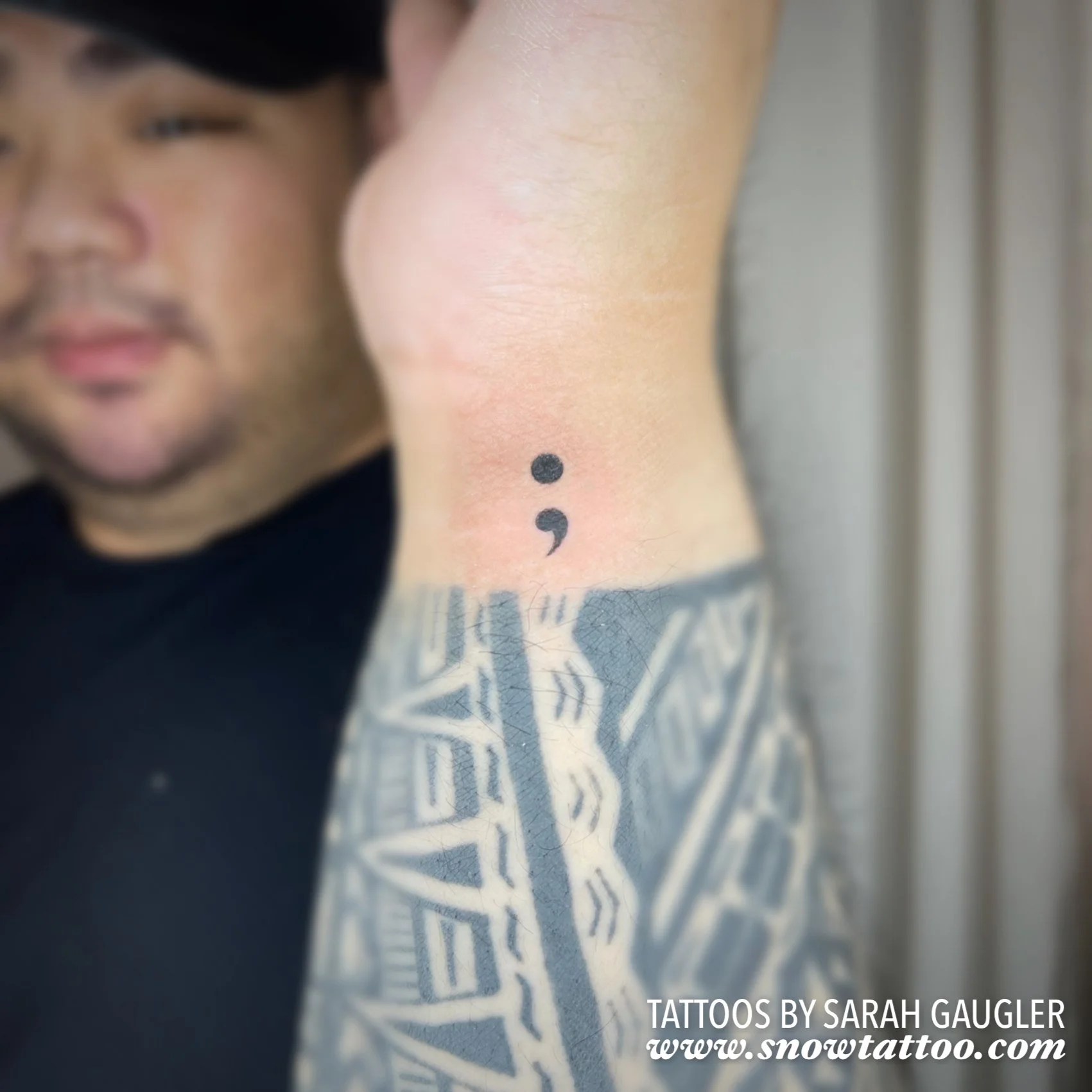 Dainty, Elegant, Mini Semicolon Tattoo by Sarah Gaugler at Snow Tattoo, Tribeca, New York