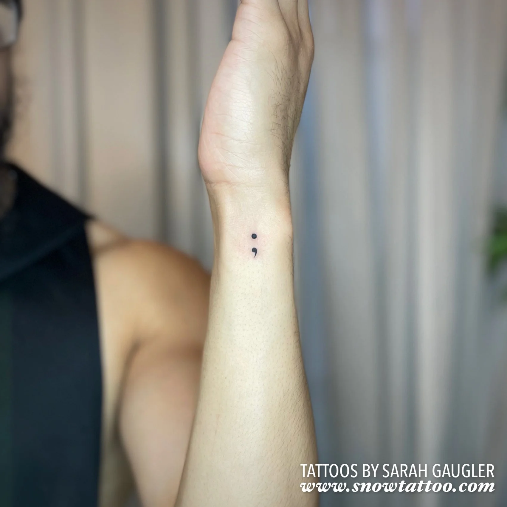 Dainty, Elegant, Mini Semicolon Tattoo by Sarah Gaugler at Snow Tattoo, Tribeca, New York