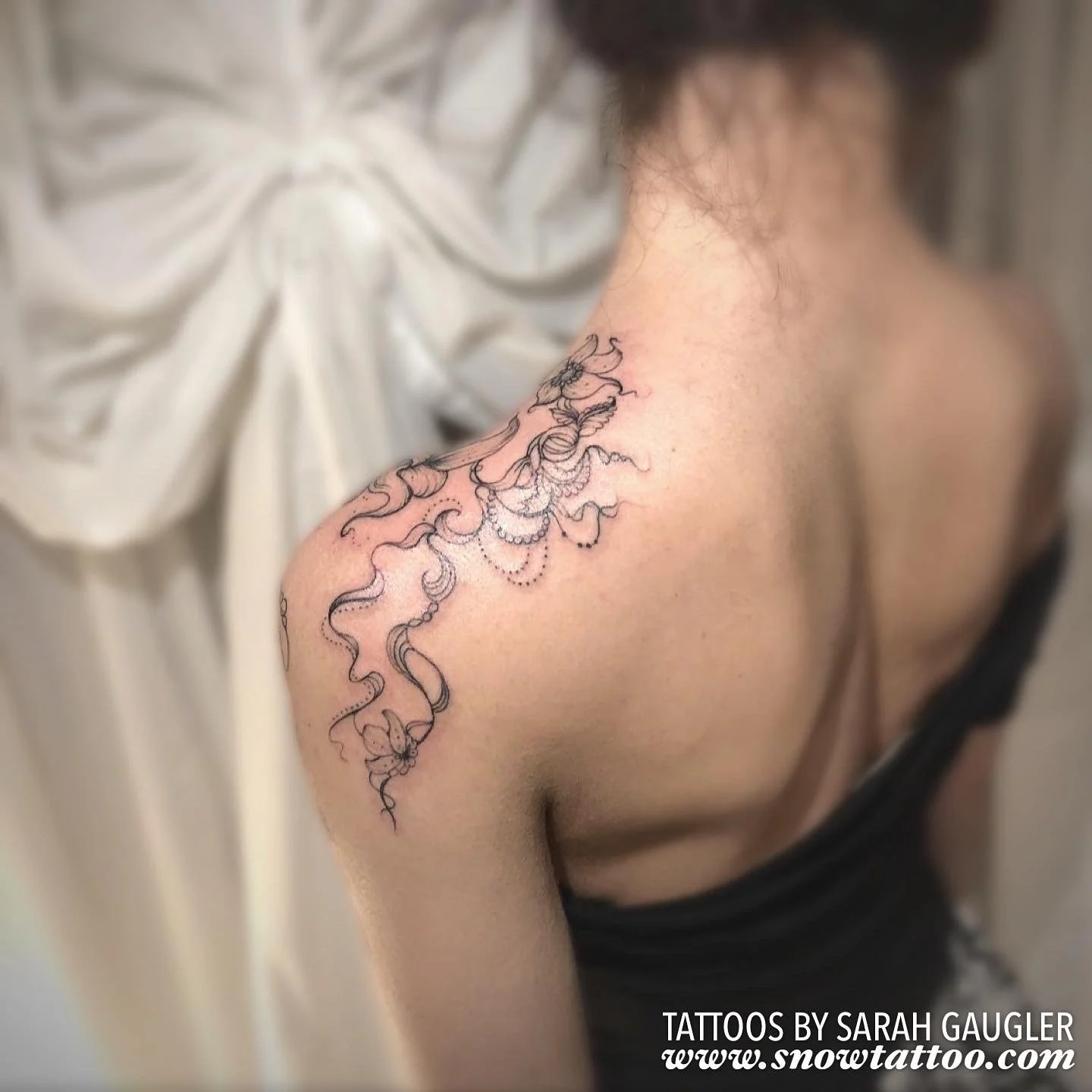 Signature Custom Designed Fine Line Delicate Dainty Intricate Tattoo by Sarah Gaugler Snow Tattoo New York Best Tattoos Best Tattoo Artist NYC Tribeca