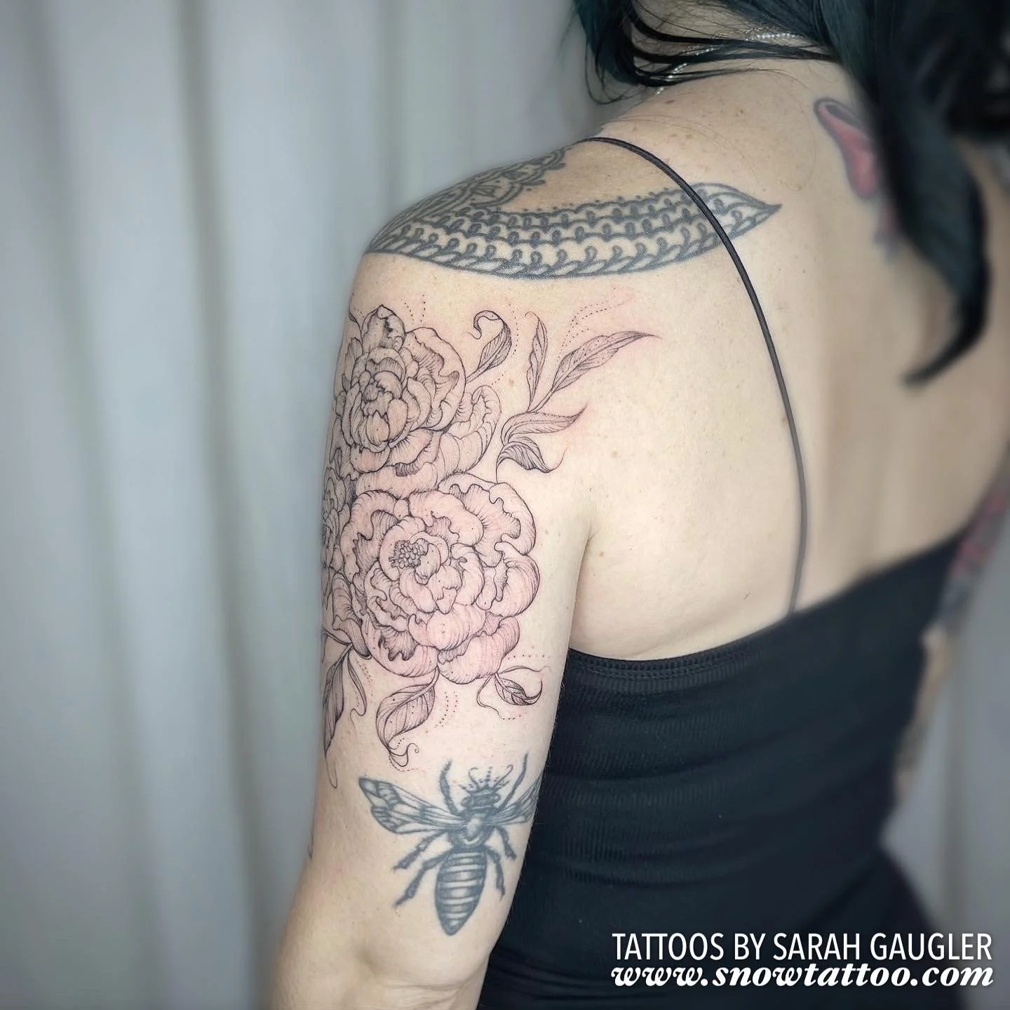 Signature Custom Designed Fine Line Delicate Dainty Intricate Tattoo by Sarah Gaugler Snow Tattoo New York Best Tattoos Best Tattoo Artist NYC Tribeca