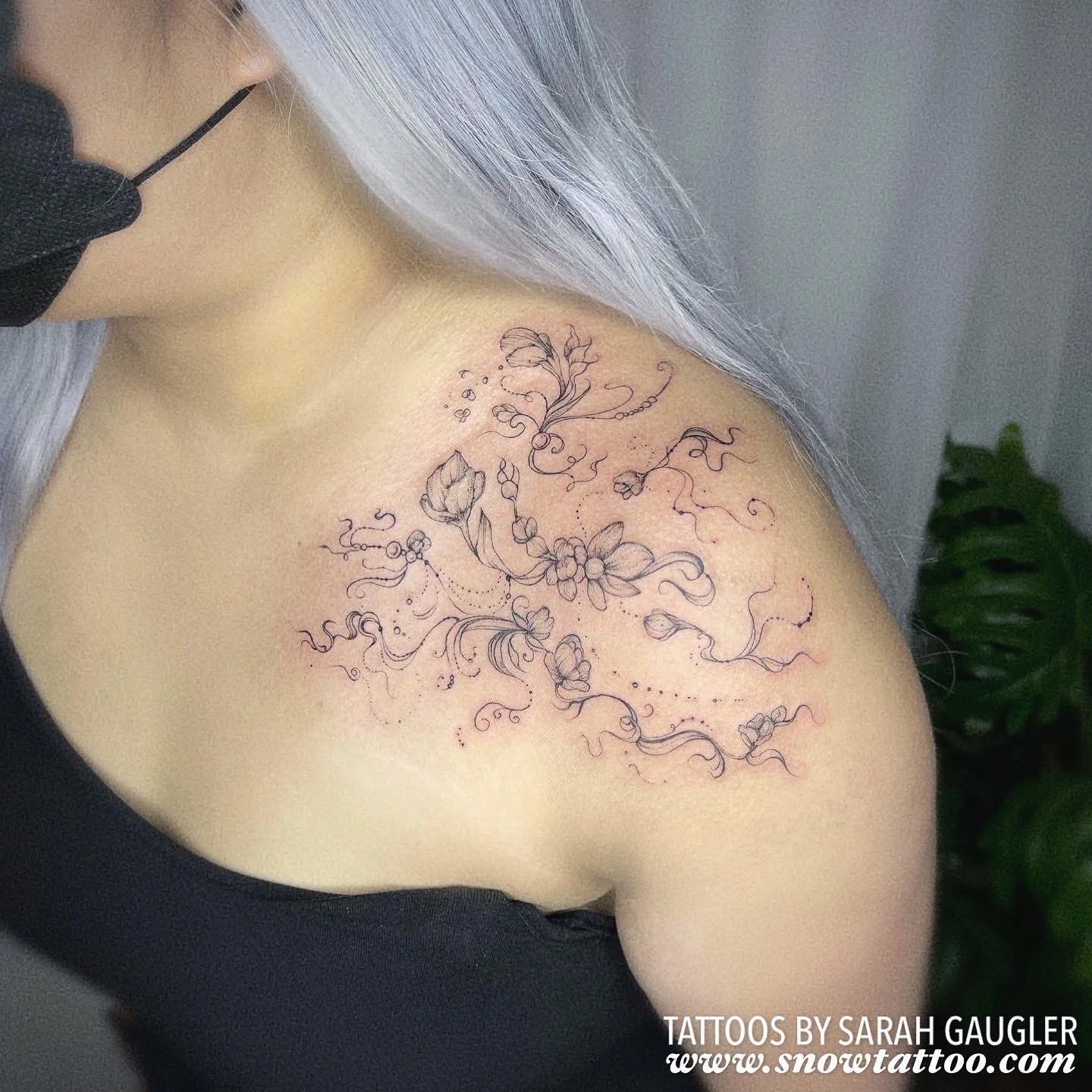 Signature Custom Designed Fine Line Delicate Dainty Intricate Tattoo by Sarah Gaugler Snow Tattoo New York Best Tattoos Best Tattoo Artist NYC Tribeca