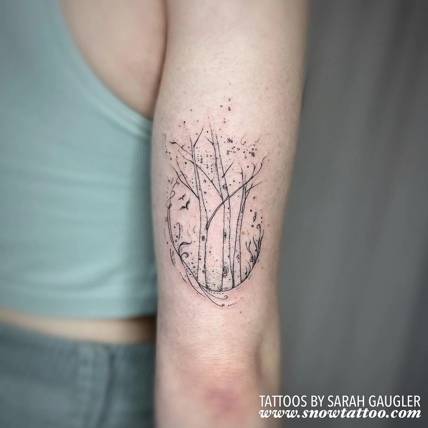 Signature Custom Designed Fine Line Delicate Dainty Intricate Tattoo by Sarah Gaugler Snow Tattoo New York Best Tattoos Best Tattoo Artist NYC Tribeca