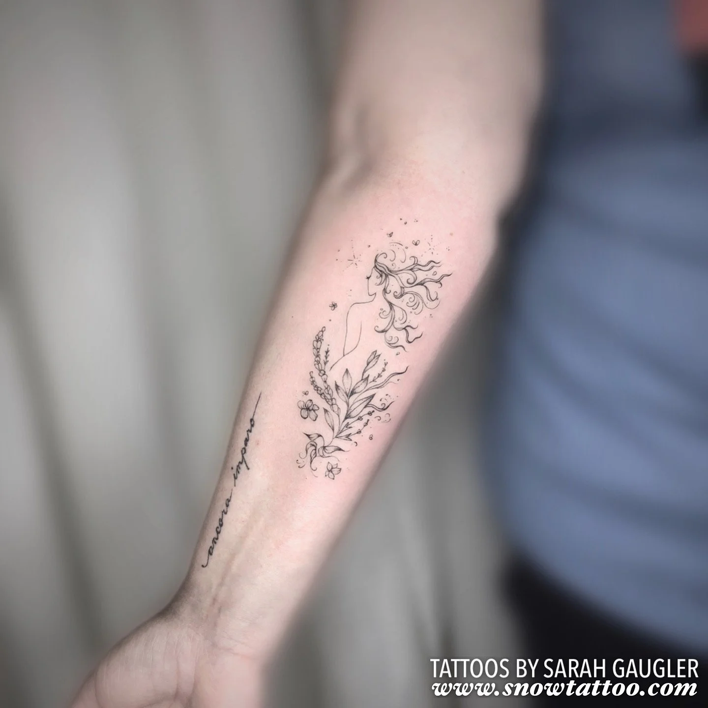 Signature Custom Designed Fine Line Delicate Dainty Intricate Tattoo by Sarah Gaugler Snow Tattoo New York Best Tattoos Best Tattoo Artist NYC Tribeca