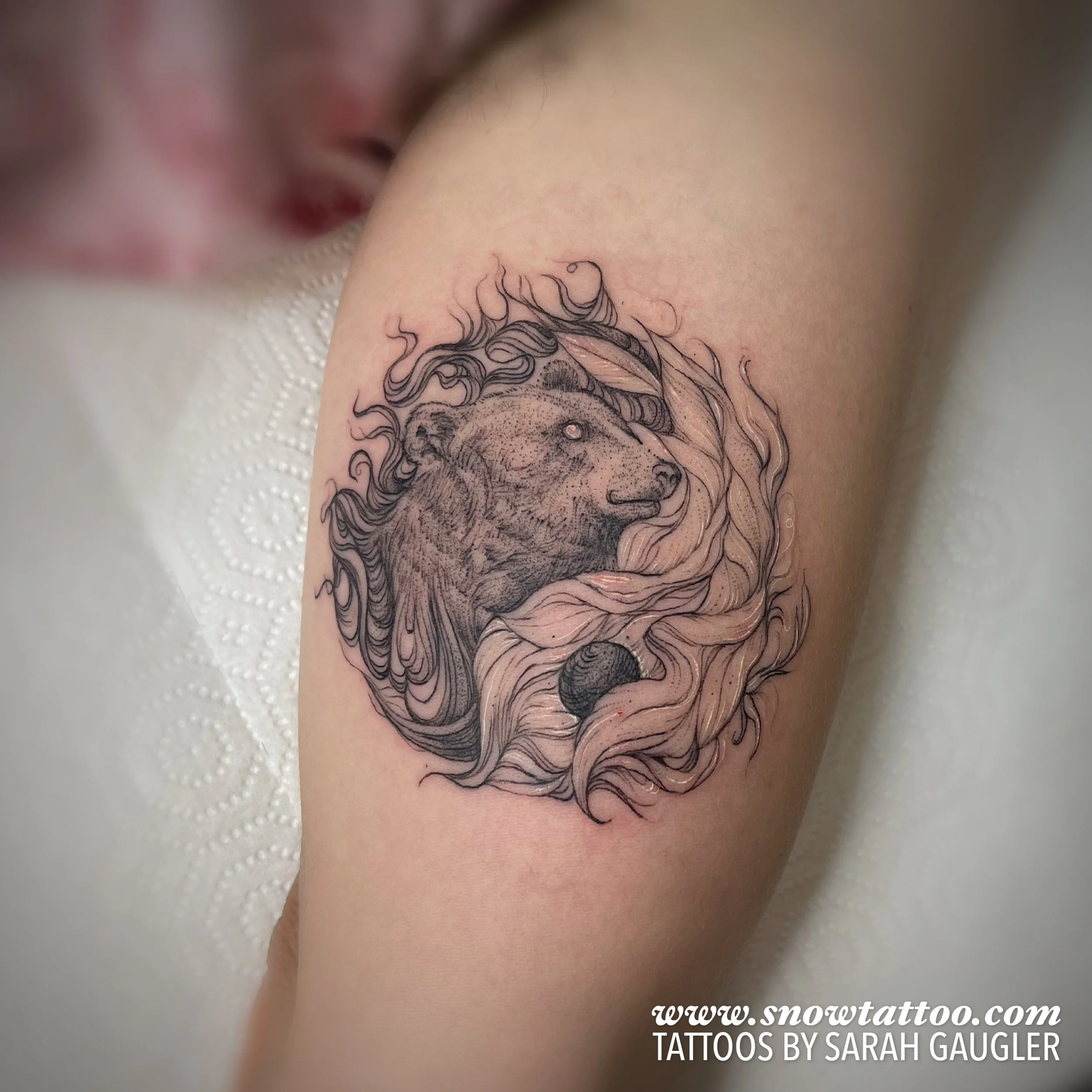Signature Custom Designed Fine Line Delicate Dainty Intricate Tattoo by Sarah Gaugler Snow Tattoo New York Best Tattoos Best Tattoo Artist NYC Tribeca