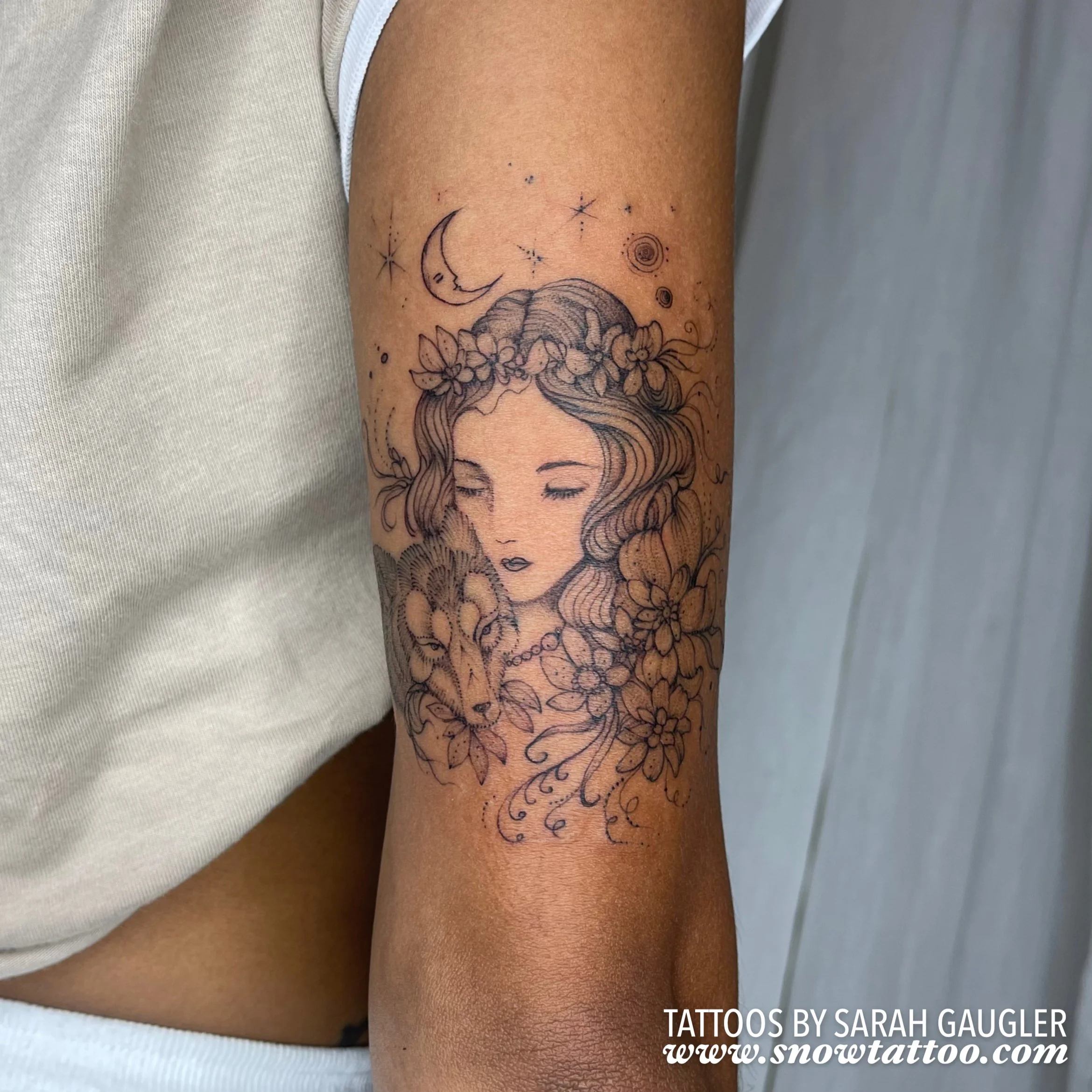Signature Custom Designed Fine Line Delicate Dainty Intricate Tattoo by Sarah Gaugler Snow Tattoo New York Best Tattoos Best Tattoo Artist NYC Tribeca