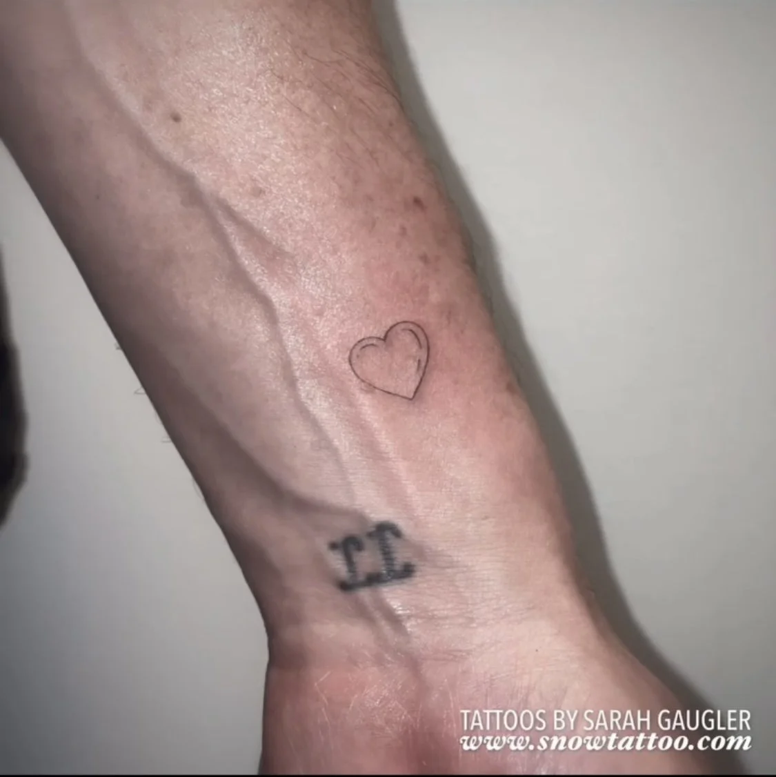 Heart Fine Line Custom Script Tattoo by Sarah Gaugler at Snow Tattoo, Tribeca New York